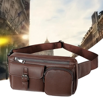 Men's PU Leather Waist Bags Waterproof Travel Anti-theft Waist Bags Large Capacity Hiking Cell Phone Pockets Vintage Men's Waist