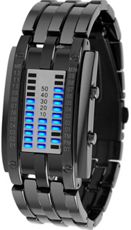 Men'S Watch Creative Binary Led Watch 17mm Wide Waterproof Luminous Calendar Watch Steel Band Men'S Watch Fashion