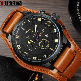 Men's Watches Fashion Luxury Brand CURREN Military Quartz Sports Mens Watch Casual Leather Wristwatches Male Clock Montre Homme