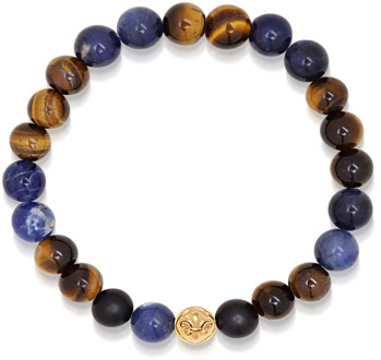 Men's Wristband with Blue Dumortierite, Brown Tiger Eye and Gold Nialaya , Multicolor , Heren - Xl,L,M