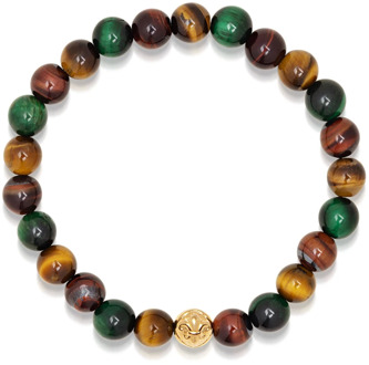 Men's Wristband with Colorful Tiger Eye and Gold Nialaya , Multicolor , Heren - Xl,L,M