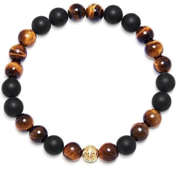 Men's Wristband with Matte Onyx and Brown Tiger Eye Nialaya , Yellow , Heren - Xl,L,M