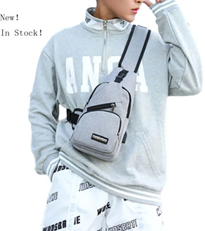 Men Sling Chest Bag Oxford Cloth Shoulder Bag Outdoor Travel Crossbody Pack with USB Charging Port