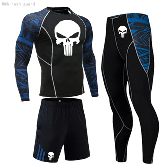 Men Sports sportswear Training Kit Compression Clothing MMA skull T shirt pants Gym leggings dry Tracksuit Men Jogging suit 4xl