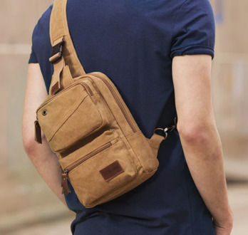 Men Vintage Chest Pack Canvas Leather Satchel Shoulder Sling Small Chest Bag Pack Hiking Sport Shoulder Chest Cross Body DF50CP