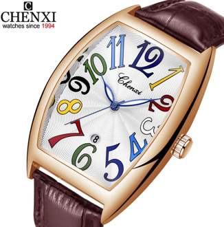 Men Watches Top Brand Luxury CHENXI Tonneau Quartz Watch Men's Leather Waterproof 30M Watches Business Fashion Date Male Clock