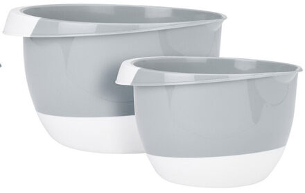Mengkommen - kunststof - licht grijs - 2x stuks - 2L en 3,5L - roerkommen