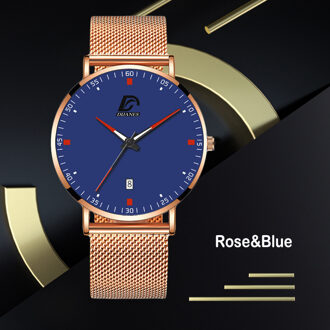 Mens Business Minimalistische Horloges Luxe Ultra Dunne Roestvrijstalen Gaas Riem Analoge Quartz Horloge Relogio Masculino roos goud blauw