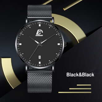 Mens Business Minimalistische Horloges Luxe Ultra Dunne Roestvrijstalen Gaas Riem Analoge Quartz Horloge Relogio Masculino zwart zwart