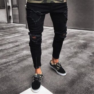 Mens Cool Zwarte Jeans Skinny Ripped Vernietigd Stretch Slim Fit Hop Hop Broek Met Gaten Voor Mannen Xl