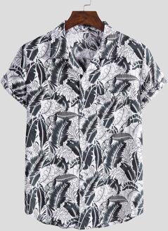 Mens Etnische Hawaiian Shirt Heren Zomer Bloemenprint Strand Korte Mouw Tops Casual Shirt Blouse Tops Xl