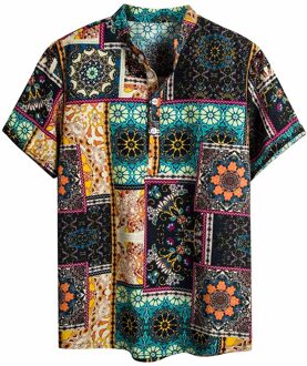 Mens Etnische Korte Mouwen Casual Katoen Linnen Afdrukken Hawaiian Shirt Blouse2019 laatste mannen mode korte mouwen gedrukt shirt XL