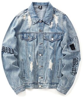 Mens Graffiti Denim Jassen Streetwear Hip Hop Casual Patchwork Ripped Verontruste Punk Rock Jeans Jassen Uitloper