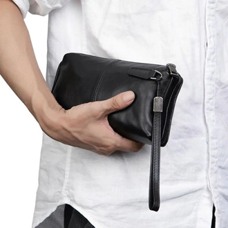 Mens Leather Clutch Purse Wallet Wristlet Zipper Handbag Coin Phone Card Carrier Organizer Holder Wrist Bag Pack Business Travel