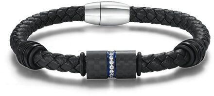 Mens Lederen Armband Carbon Fibre Diamond Bangle Rvs Sieraden