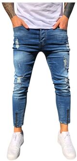 Mens Ripped Jeans Casual Heren Jeans Slim Fit Skinny Verontruste Denim Broek Mode Wassen Blauwe Rechte Jeans G3 XXXL