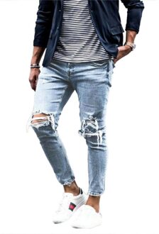 Mens Skinny Slim Fit Ripped Jeans Stretch Biker Verontruste Toevallige Denim Broek XL