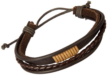 Mens Vrouwen Multi Strand Pu Lederen Wrap Punk Cowboy Verstelbare Armband bruin