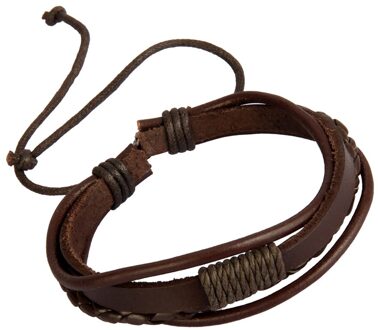 Mens Vrouwen Multi Strand Pu Lederen Wrap Punk Cowboy Verstelbare Armband koffie
