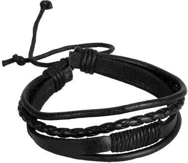 Mens Vrouwen Multi Strand Pu Lederen Wrap Punk Cowboy Verstelbare Armband zwart