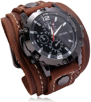 Mens Watches Retro Punk Waterproof Sport Wrist Watch Chronograph Quartz Military Leather strap Relogio Masculino