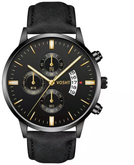 Mens Watches Waterproof Calendar fake three-eye belt men's watch Leather Casual Quartz Watch Men fashion bussiness Wrist Watch