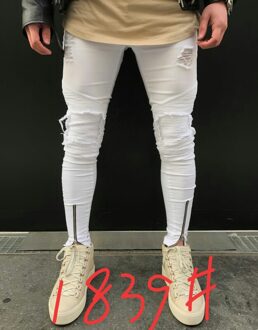 Mens White Ripped Jeans Broek Met Gaten Super Skinny Slim Fit Vernietigd Verontruste Denim Joggers Broek Voor Mannelijke 30