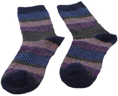 Mens Winter Gestreepte Warme Dikke Wollen Sokken Katoen Meias Mengsel Vintage Mannen Retro Plaid Casual Sokken Calcetines blauw