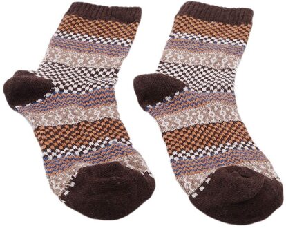 Mens Winter Gestreepte Warme Dikke Wollen Sokken Katoen Meias Mengsel Vintage Mannen Retro Plaid Casual Sokken Calcetines bruin