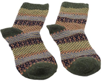 Mens Winter Gestreepte Warme Dikke Wollen Sokken Katoen Meias Mengsel Vintage Mannen Retro Plaid Casual Sokken Calcetines groen