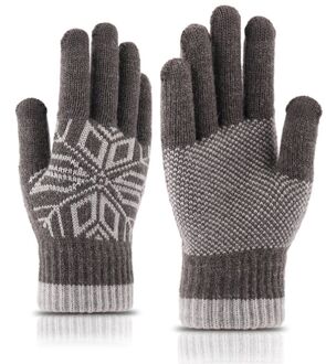Mens Winter Touchscreen Verdikte Gebreide Handschoenen Warme Voering Elastische Manchet Sneeuwvlok Jacquard Outdoor Texting Volledige Vinger Wanten