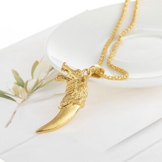 Mens Wolf Tand Hanger Ketting Voor Mannelijke Mode-sieraden Gold Filled Ketting