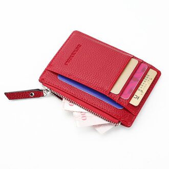Mens Womens Mini Id-kaart Houders Business Credit Card Houder PU leather Slim Bankkaart Case Organizer Wallet rood