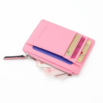 Mens Womens Mini Id-kaart Houders Business Credit Card Houder PU leather Slim Bankkaart Case Organizer Wallet roze