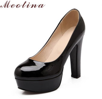 Meotina Women Shoes Plus Size 45 46 High Heels Pumps Platform Shoes Round Toe Slip On Party PumpsBlack Pink zapatos mujer tacon