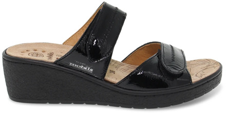 Mephisto Zwarte platte sandalen voor vrouwen in lak Mephisto , Black , Dames - 36 EU