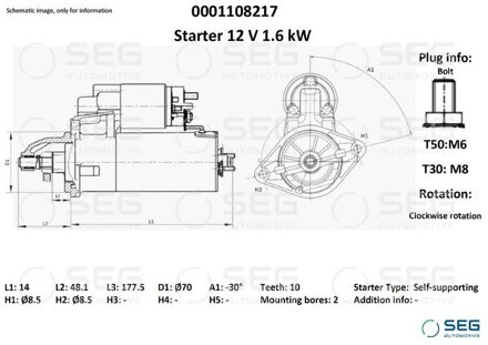 Mercedes Benz Starter Mercedes 1.6 kw 0001108217