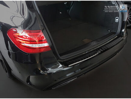 Mercedes Benz Zwart RVS Achterbumperprotector passend voor Mercedes C-Klasse W205 Kombi 2014- 'Ribs'