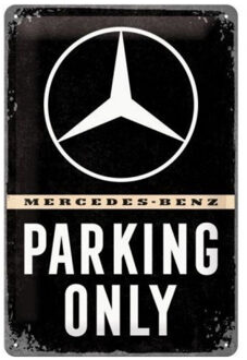 Mercedes Nostalgic Art wandbord/muurplaatje - metaal - Mercedes Benz Parking Only - 20 x 30 cm Zwart