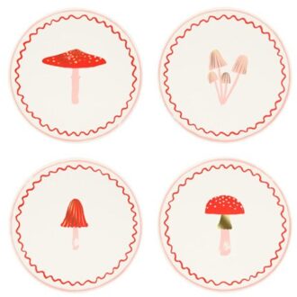 Meri meri kerst - bordjes papier klein à 8 stuks, merry mushrooms