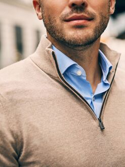 Merino Half Zip Trui Sand Beige - L,M,XL,XXL