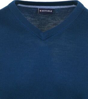 Merino Pullover V-Hals Indigo Blauw Donkerblauw - XL,XXL