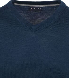 Merino Pullover V-Hals Navy Blauw - 3XL,L,M,S,XL,XXL