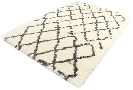 Merinos Floki Moroccan - Berber Shaggy - Ruitjes - Crème-Grijs-120 x 160 cm