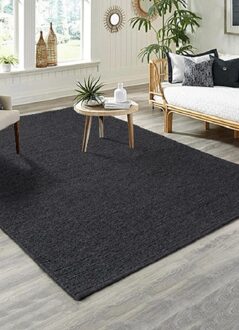 Merinos Karpet24 Copenhagen glad geweven handgemaakt wollen vloerkleed Antraciet-70x140 cm