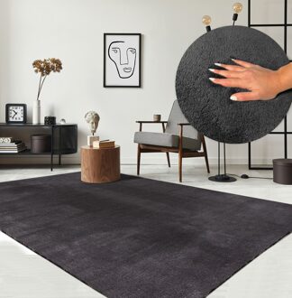 Merinos Karpet24 Loft modern pluizig laagpolig tapijt, antislip onderkant, wasbaar tot 30 graden, heerlijk zacht, bontlook, antraciet-120 x 170 cm