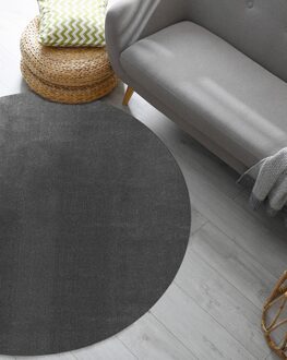 Merinos Karpet24 Loft modern pluizig laagpolig tapijt, antislip onderkant, wasbaar tot 30 graden, heerlijk zacht, bontlook, antraciet-Ø 120 cm rond
