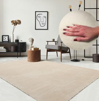 Merinos Karpet24 Loft modern pluizig laagpolig tapijt, antislip onderkant, wasbaar tot 30 graden, heerlijk zacht, bontlook, beige-120 x 170 cm