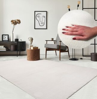 Merinos Karpet24 Loft modern pluizig laagpolig tapijt, antislip onderkant, wasbaar tot 30 graden, heerlijk zacht, bontlook, cream-80 x 150 cm Wit / Cream
