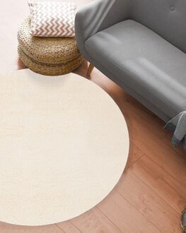 Merinos Karpet24 Loft modern pluizig laagpolig tapijt, antislip onderkant, wasbaar tot 30 graden, heerlijk zacht, bontlook, cream-Ø 120 cm Wit / Cream